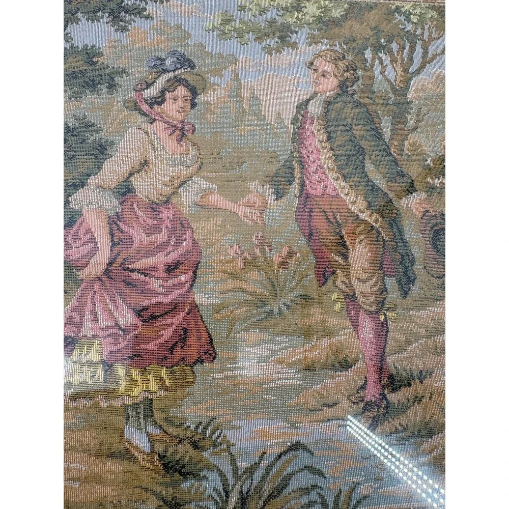 Vintage Needlepoint Tapestry Wall Art French Country Courtship Framed